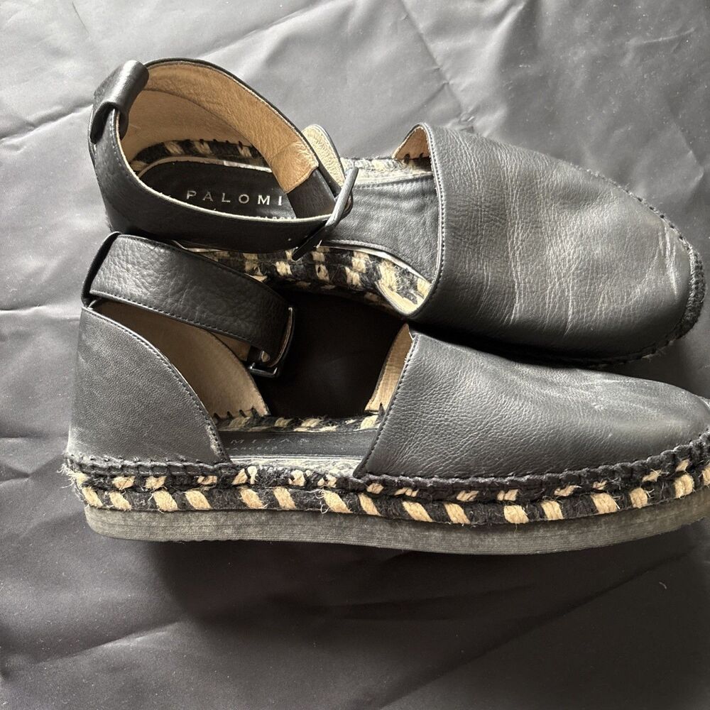 Polomitas by Paloma Barcelo Black Leather Espadrille Sandals Size 41/ US 10